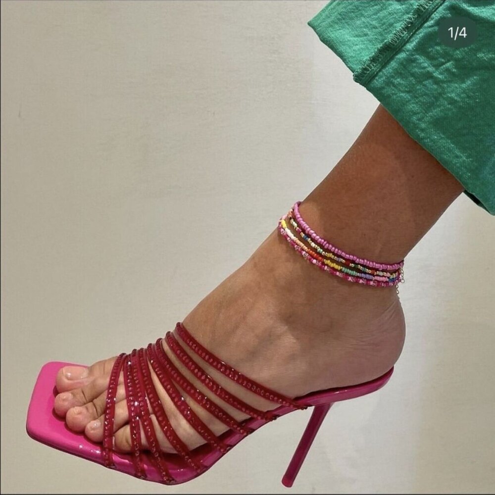 Zara Rhinestone Vinyl High Heel Sandals